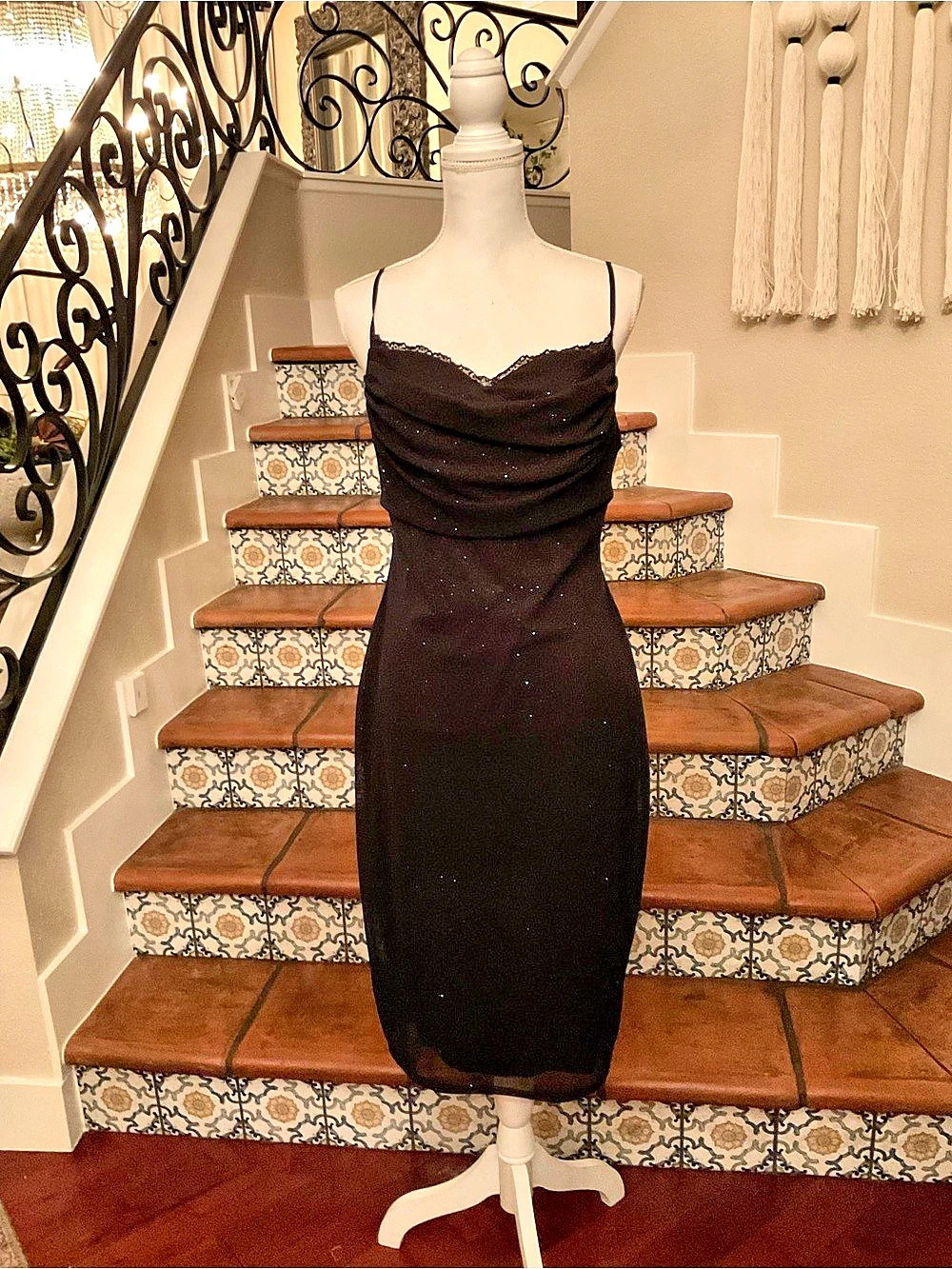 January 7 Black Draped Cowl Neck Midi Dress Size 2X